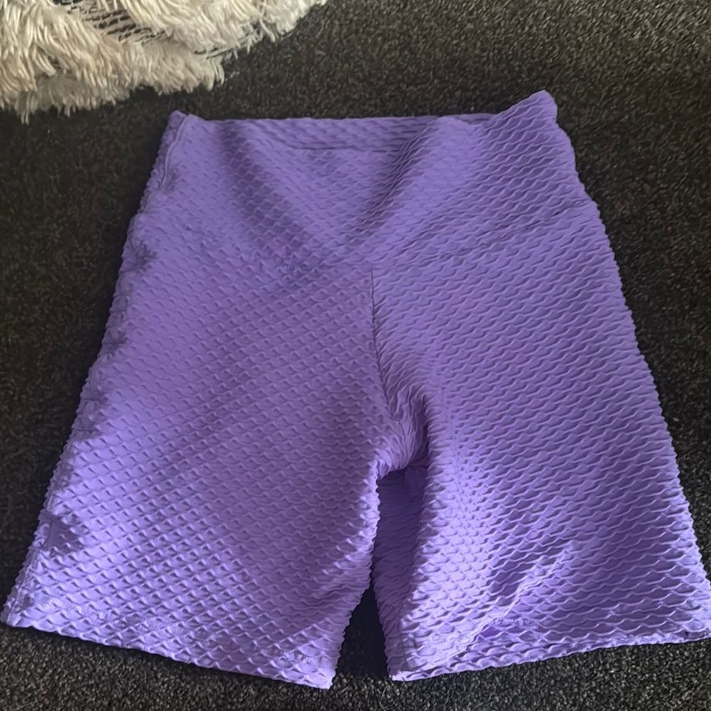 Purple Textured Bike Shorts with High Waist